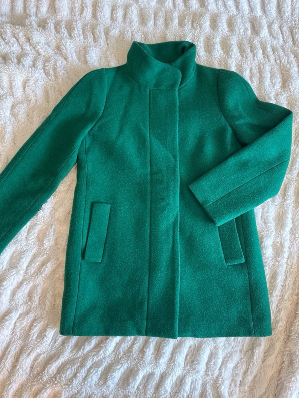 J. Crew Emerald Green Stand-Collar Wool Pea Coat